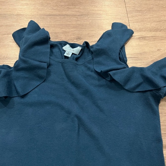Cece cold shoulder ruffle teal knit sweater (XS) - Picture 5 of 9